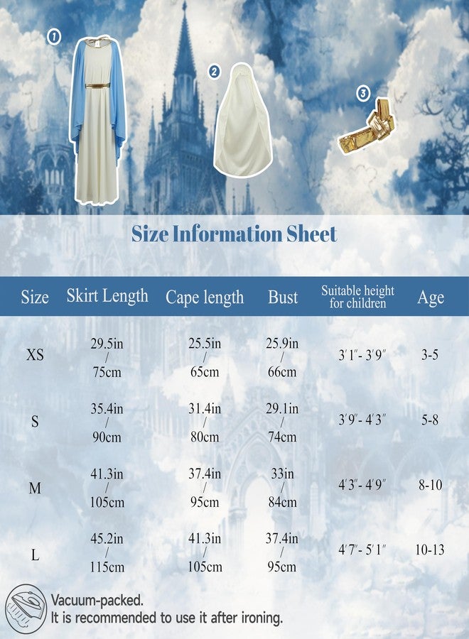 VZQI Virgin Mary Costume for Girls Biblical Robe for Kids Halloween Bible Set, Blue - Image 3